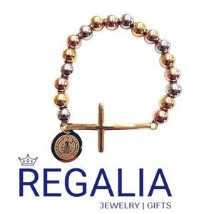 Saint Benedict Cross Stainless Steel Stretch Bracelet (Silver,Gold & Rose Gold)